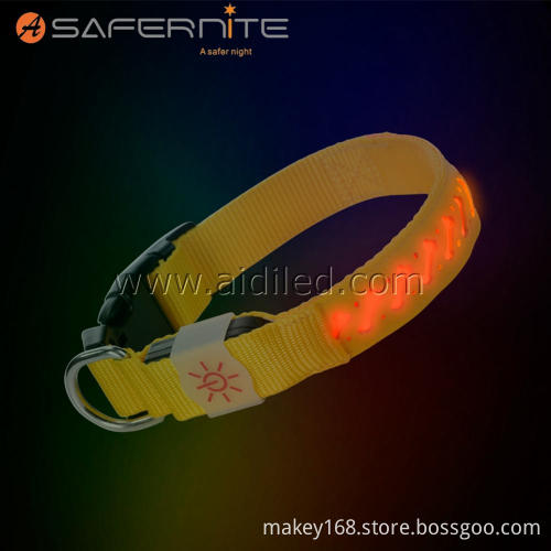 Yellow Led Flashing Lights Illuminating Dog Collar